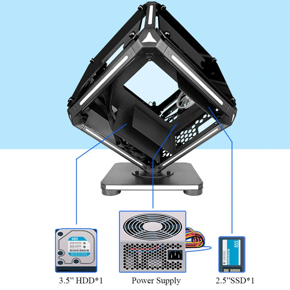 Micro ATX Computer Gaming Case Special-Shaped Cube Design Transparent DIY PC Desktop RGB Cases Tempered Glass MATX ITX Chassis