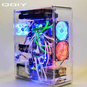 390*170*440mm DIY QDIY full Transparent MicroATX Acrylic Computer Case water cooling Vertical Gaming Chassis gabinete computador