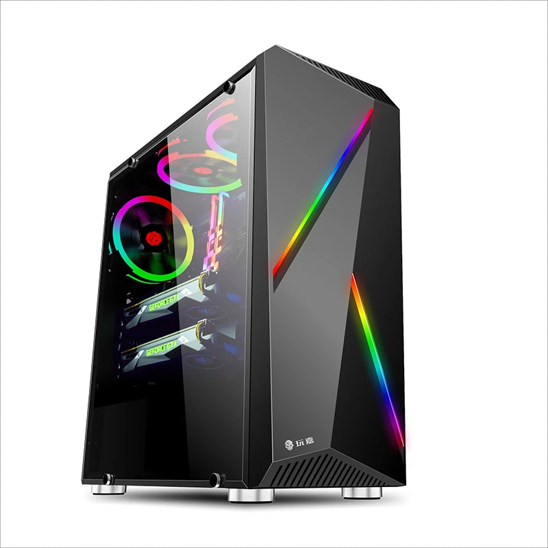 38*18*43.5cm Transparent Toughened glass ATX PC Computer gaming Chassis Case Tower RGB Double Light Strips gabinete computador