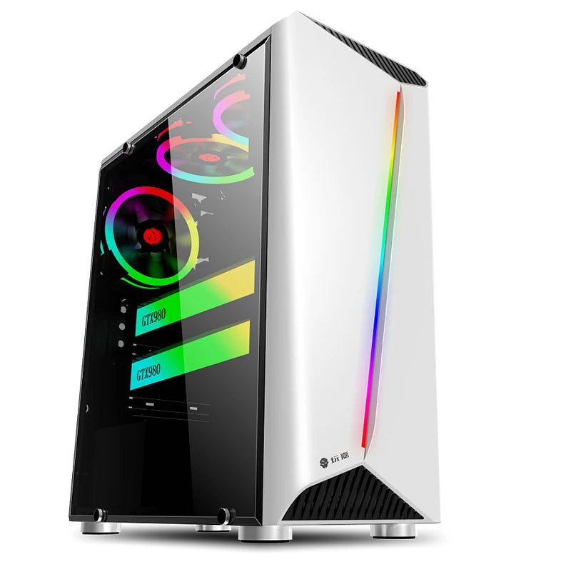 38*18*43.5cm Transparent Toughened glass ATX PC Computer gaming Chassis Case Tower RGB Double Light Strips gabinete computador