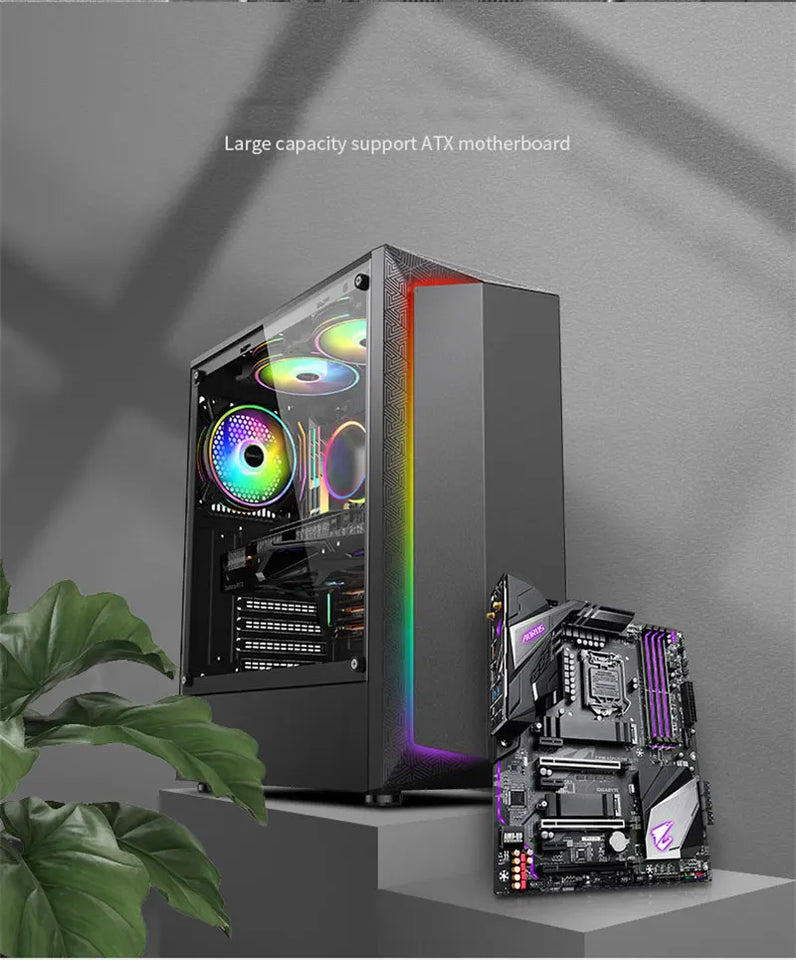 PC Case Side Transparent RGB Light Bar Supports ATX Motherboard 120 Water-cooled Office Home Gaming Chassis