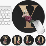 Golden Initial Name Pattern Laptop Gaming Round Mouse Pad Waterproof Anti-Slip Laptop PC Mice Pad Desk Mat Gaming Mousepad