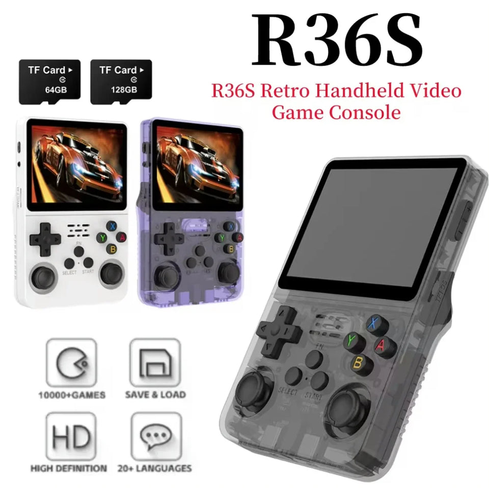 R36S Retro Handheld Video Game Console Linux System 3.5 Inch IPS Screen Handheld Game Players 10000 Games Gift for Kids Adults