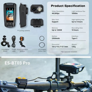 3 In 1 Sport DV Dash Camera With Light 4K Bike Helmet Action Camera HD Screen Motorcycle Bicycle Cycling Recorder Camera