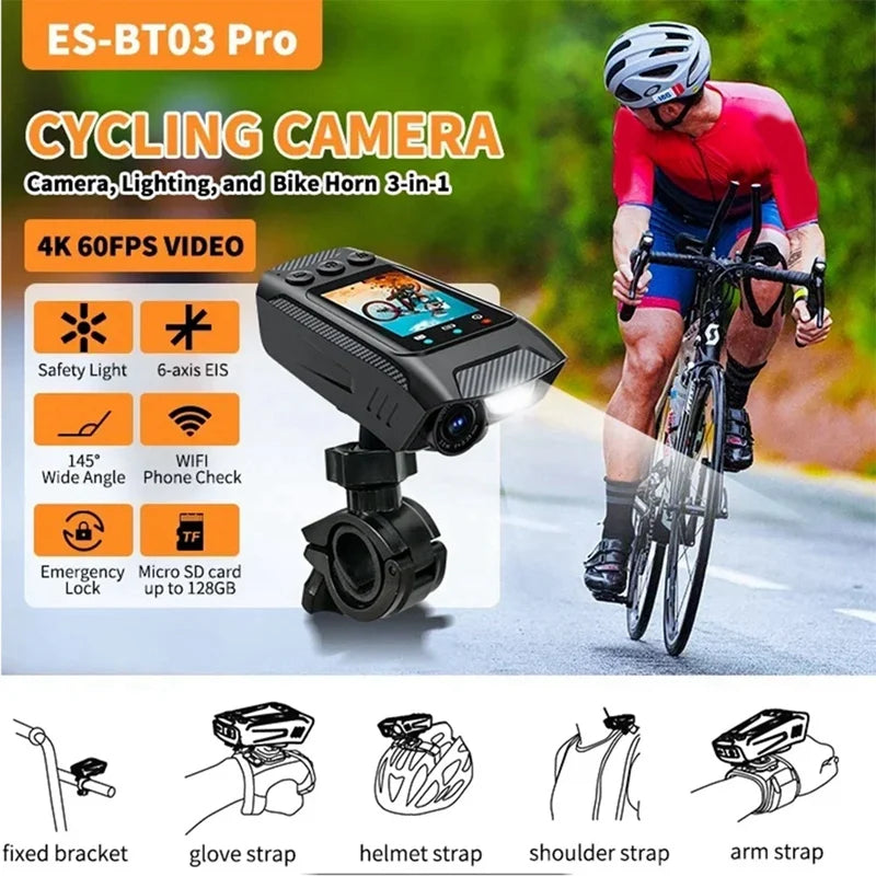 3 In 1 Sport DV Dash Camera With Light 4K Bike Helmet Action Camera HD Screen Motorcycle Bicycle Cycling Recorder Camera